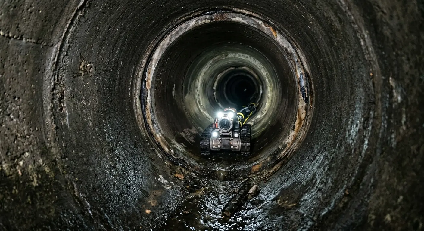 Robotic sewer camera inspecting pipe interior for Sewer Line Cleaning in New Philadelphia